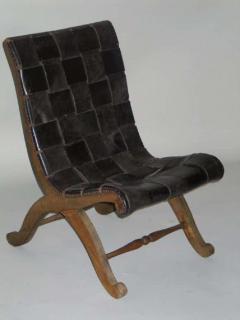  Pierre Lottier Spanish Modern Neoclassical Leather Strap Chair Attributed to Pierre Lottier - 1746270