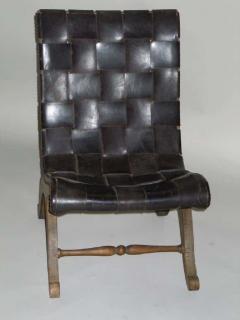  Pierre Lottier Spanish Modern Neoclassical Leather Strap Chair Attributed to Pierre Lottier - 1746272