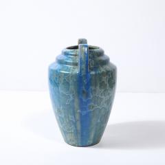  Pierrefonds Art Deco Skyscraper Style Speckled Organic Blue Ceramic Vase signed Pierrefonds - 4566417