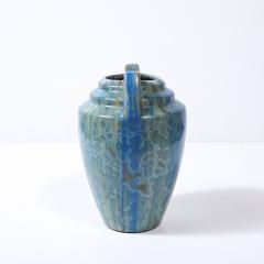  Pierrefonds Art Deco Skyscraper Style Speckled Organic Blue Ceramic Vase signed Pierrefonds - 4566491