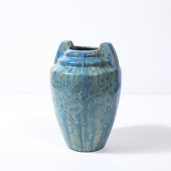  Pierrefonds Art Deco Skyscraper Style Speckled Organic Blue Ceramic Vase signed Pierrefonds - 4566514