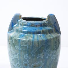  Pierrefonds Art Deco Skyscraper Style Speckled Organic Blue Ceramic Vase signed Pierrefonds - 4566529