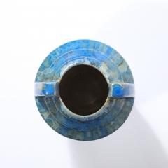  Pierrefonds Art Deco Skyscraper Style Speckled Organic Blue Ceramic Vase signed Pierrefonds - 4566530
