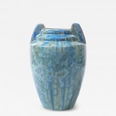  Pierrefonds Art Deco Skyscraper Style Speckled Organic Blue Ceramic Vase signed Pierrefonds - 4567875