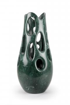  Pieruga Marble Vase sculpture in Imperial Green marble carved by hand in Italy - 1907892