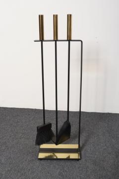  Pilgrim Manufacturing Vintage Modernist Iron and Brass Fireplace Tool Set with Brush Shovel and Poker - 4795239