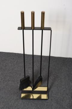  Pilgrim Manufacturing Vintage Modernist Iron and Brass Fireplace Tool Set with Brush Shovel and Poker - 4795240