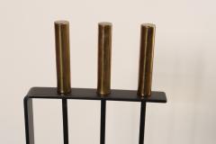  Pilgrim Manufacturing Vintage Modernist Iron and Brass Fireplace Tool Set with Brush Shovel and Poker - 4795247