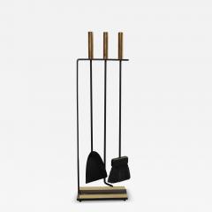  Pilgrim Manufacturing Vintage Modernist Iron and Brass Fireplace Tool Set with Brush Shovel and Poker - 4795919