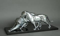  Plagnet Art Deco Sculpture Pair of Panthers Signed Plagnet Cast Zinc France ca 1930 - 1539135