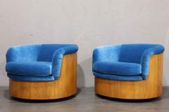  Plycraft Walnut Finish Barrel Swivel Lounge Chairs in Blue Mohair - 2866557