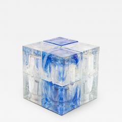  Poliarte 1960S MURANO ITALIAN DESIGN BY POLIARTE CUBE LAMP BLUE AND FROSTED CLEAR GLASS - 1812726