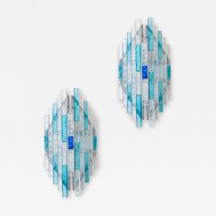  Poliarte PAIR OF BRUTALIST WALL LIGHTS CLEAR AND BLUE GLASS BY POLIARTE - 2336229