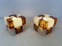  Poliarte Pair of Amber Glass Cube Lamps Italy 1970s - 4545866