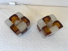  Poliarte Pair of Amber Glass Cube Lamps Italy 1970s - 4545873