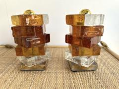  Poliarte Pair of Amber Glass Cube Lamps by Poliarte Italy 1970s - 3161545