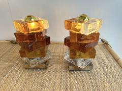  Poliarte Pair of Amber Glass Cube Lamps by Poliarte Italy 1970s - 3161546