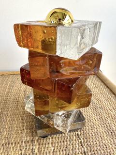  Poliarte Pair of Amber Glass Cube Lamps by Poliarte Italy 1970s - 3161550