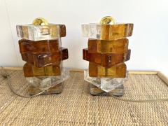  Poliarte Pair of Amber Glass Cube Lamps by Poliarte Italy 1970s - 3161552