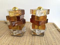  Poliarte Pair of Amber Glass Cube Lamps by Poliarte Italy 1970s - 3161554