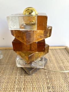  Poliarte Pair of Amber Glass Cube Lamps by Poliarte Italy 1970s - 3161555