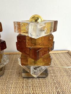  Poliarte Pair of Amber Glass Cube Lamps by Poliarte Italy 1970s - 3161556