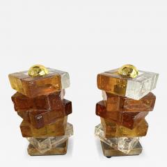  Poliarte Pair of Amber Glass Cube Lamps by Poliarte Italy 1970s - 3163333