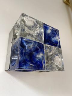  Poliarte Pair of Blue Glass Cube Sconces by Poliarte Italy 1970s - 1821094