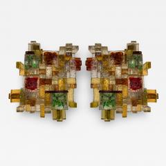  Poliarte Pair of Geometry Glass Construction Metal Sconces by Poliarte Italy 1970s - 3084828