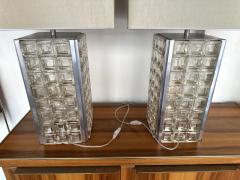  Poliarte Pair of Glass Cube Lamps and Stainless Steel Metal by Poliarte Italy 1970s - 3932015