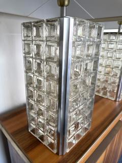  Poliarte Pair of Glass Cube Lamps and Stainless Steel Metal by Poliarte Italy 1970s - 3932019