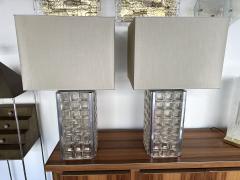  Poliarte Pair of Glass Cube Lamps and Stainless Steel Metal by Poliarte Italy 1970s - 3932020