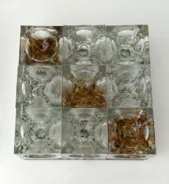  Poliarte Pair of Glass Cube Square Metal Sconces by Poliarte Italy 1970s - 4493618
