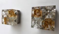  Poliarte Pair of Glass Cube Square Metal Sconces by Poliarte Italy 1970s - 4554280