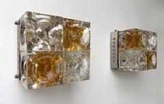  Poliarte Pair of Glass Cube Square Metal Sconces by Poliarte Italy 1970s - 4554281
