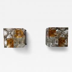  Poliarte Pair of Glass Cube Square Metal Sconces by Poliarte Italy 1970s - 4554736