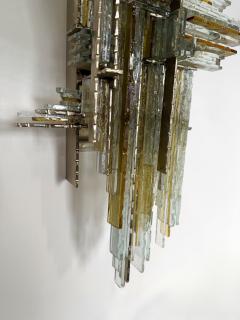  Poliarte Pair of Hammered Glass Wrought Iron Sconces by Biancardi Italy 1970s - 4413346