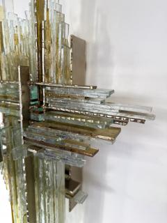  Poliarte Pair of Hammered Glass Wrought Iron Sconces by Biancardi Italy 1970s - 4413347