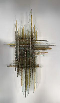  Poliarte Pair of Hammered Glass Wrought Iron Sconces by Biancardi Italy 1970s - 4413349