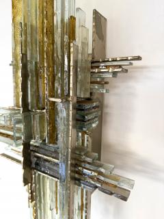  Poliarte Pair of Hammered Glass Wrought Iron Sconces by Biancardi Italy 1970s - 4413354