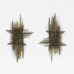  Poliarte Pair of Hammered Glass Wrought Iron Sconces by Biancardi Italy 1970s - 4413537