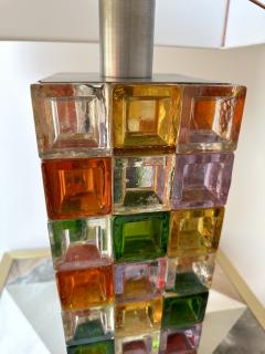  Poliarte Pair of Multicolor Glass Cube Lamps by Poliarte Italy 1970s - 2964224