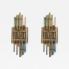  Poliarte Pair of Sconces Hammered Glass by Poliarte 1970s Italy - 531350