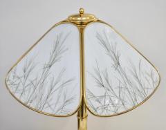  Poliarte Poliarte 1960s Italian Feather Reed Grass Decor Cream White Glass Brass Lamp - 2067782