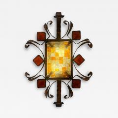  Poliarte Poliarte Exceptional Hammered Murano Glass Wrought Iron Sconce 1960s - 3940329