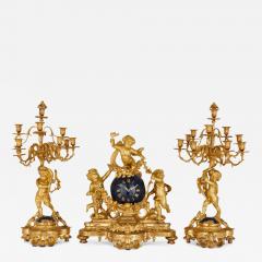  Popon A Paris Large cherub themed gilt bronze clock garniture by Popon - 3458496