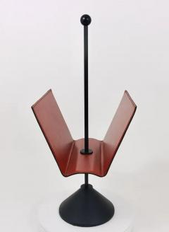  Porada Arredi Porada Arredi Black Post Modern Leather Magazine Rack News Stand Italy 1980s - 4057868