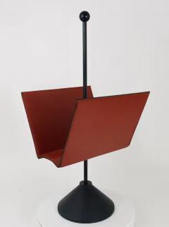  Porada Arredi Porada Arredi Black Post Modern Leather Magazine Rack News Stand Italy 1980s - 4057871
