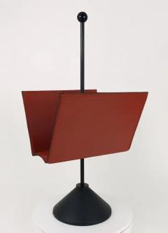 Porada Arredi Porada Arredi Black Post Modern Leather Magazine Rack News Stand Italy 1980s - 4057881