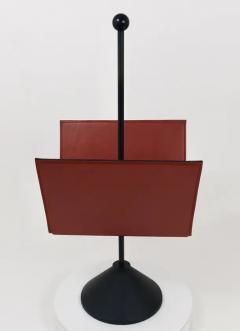  Porada Arredi Porada Arredi Black Post Modern Leather Magazine Rack News Stand Italy 1980s - 4057885